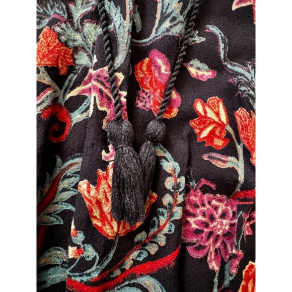 Lucky Brand Floral Blouse L Boho Navy Pullover Long Sleeve Pleated - Picture 6 of 10